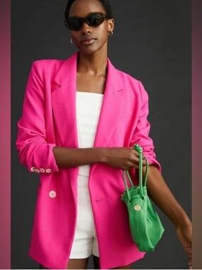 Maeve Anthropologie Vibrant Hot Pink Oversized Blazer